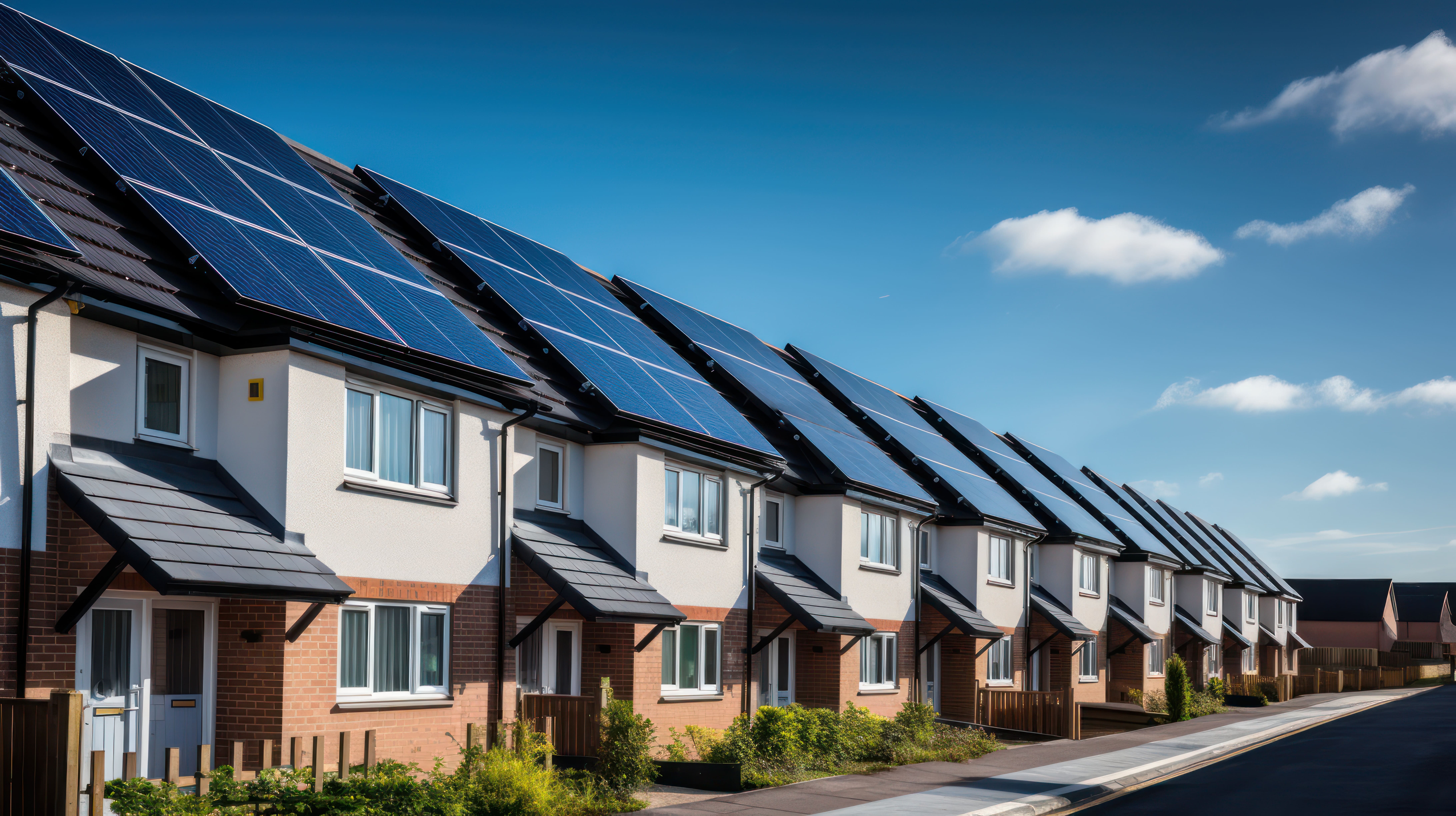 Terraced houses with solar panels