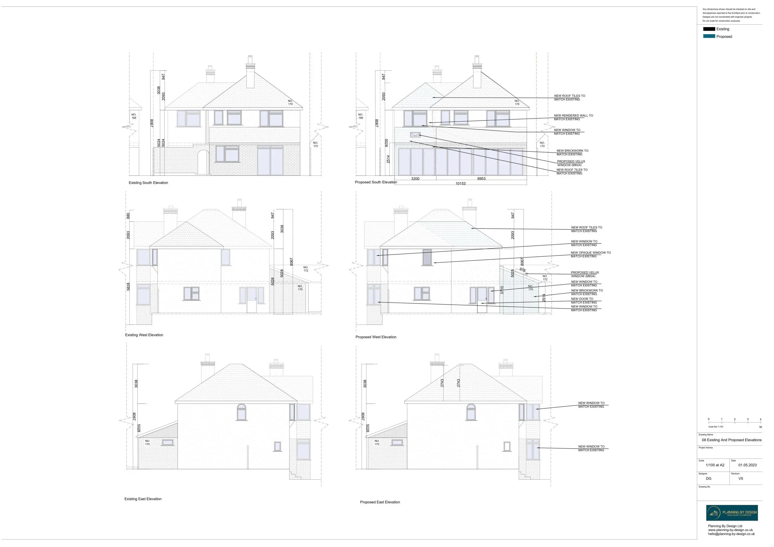 Example existing & proposed elevations