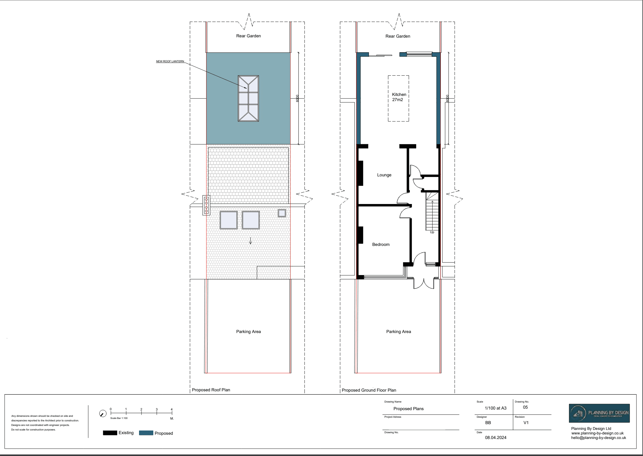 Example existing & proposed roof plans