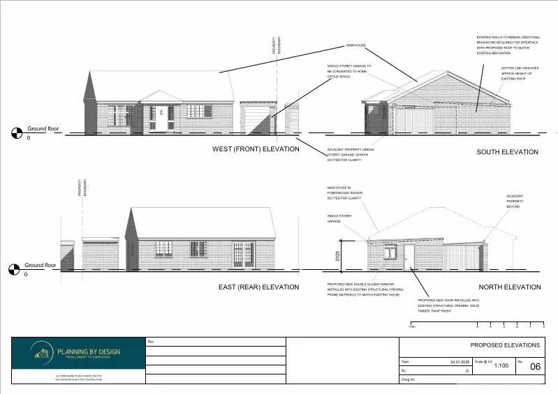Architect Drawings and Planning Permission for a Garage Conversion into Office With Toilet and Shower