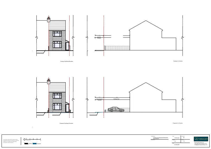 Architect Drawings and Planning Permission for Dropped Kerb, Driveway, Lowering of Boundary Wall to Provide Two Off Street Parking Spaces
