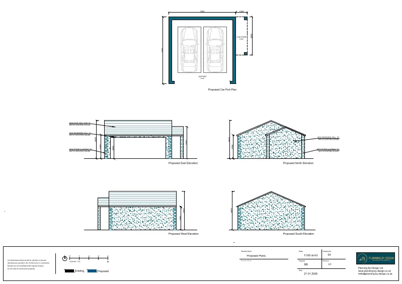 Architect Drawings and Planning Permission for Single-Storey Carport With a Log Store