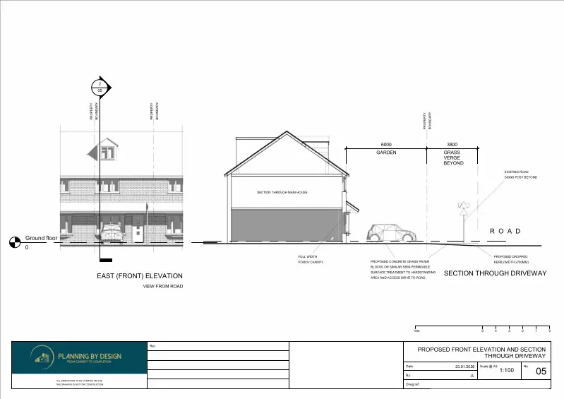 Architect Drawings and Planning Permission for Installation of a Dropped Kerb and Creation of a Driveway