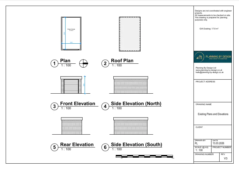 Architect Drawings and Planning Permission for Demolition of the Existing Garage and the Construction of a New Garage