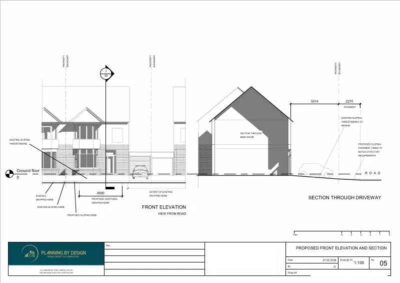 Architect Drawings and Planning Permission for Existing Dropped Kerb Extension
