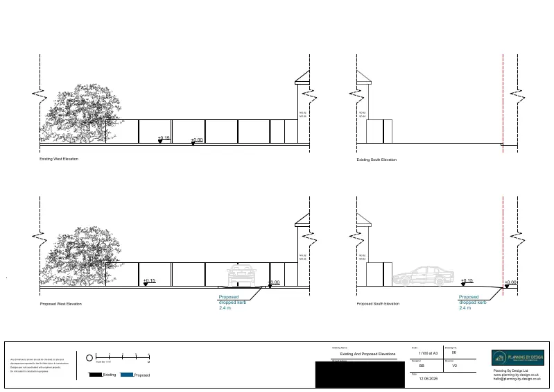 Architect Drawings and Planning Permission for Installation of a Dropped Kerb and Creation of a Driveway