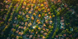 UK housing development countryside aerial